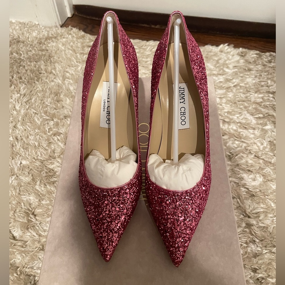 Jimmy Choo Agnes 85mm Glittered Heels Dragon Fruit Size EU 37.5